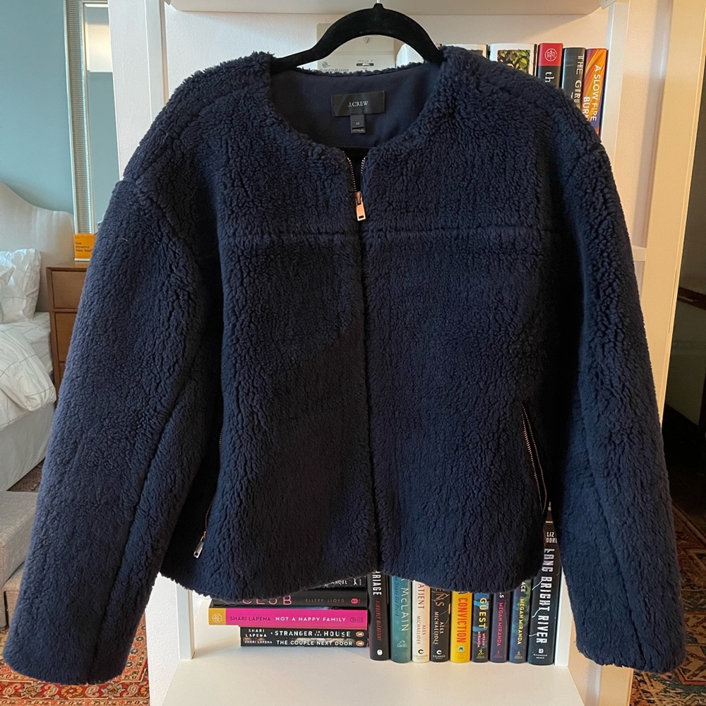 J. Crew Navy Faux Fur Jacket
